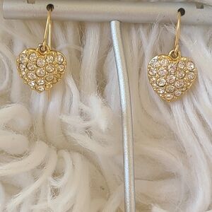 Swarovski 14K Gold Plated Wire Heart Pave Crystal Drop Earrings- Great Condition